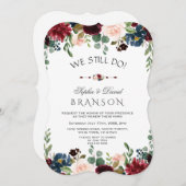 チャームブルガンディーブルー赤面フローラ我々はまだ行う 招待状 (正面/裏面)