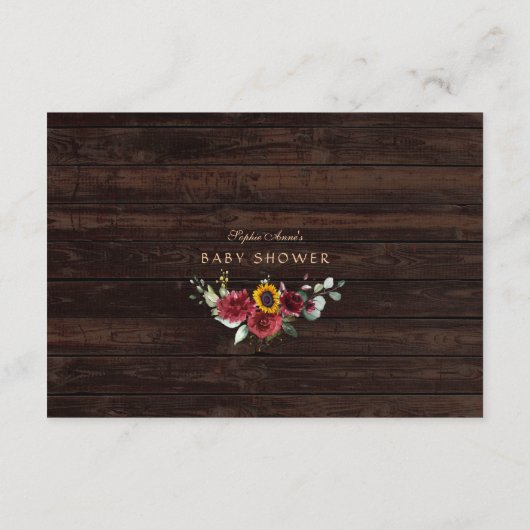 チャームブルゴーニュひまわり赤ちゃんシャワー用の本 エンクロージャーカード (裏面)