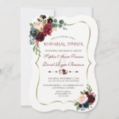 チャームブルゴーニュネイビーブルーフローラリハーサルディナー 招待状 (正面)