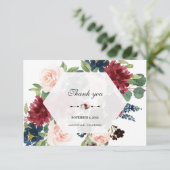 チャームブルゴーニュネイビーブルーフローラ六角フレーム サンキューカード (スタンド正面)