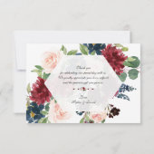 チャームブルゴーニュネイビーブルーフローラ六角フレーム サンキューカード (裏面)