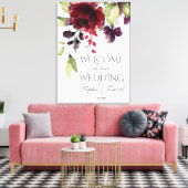 チャームブルゴーニュパープルフローラ結婚ウェルカムサイン キャンバスプリント (インサイチュ (リビング))