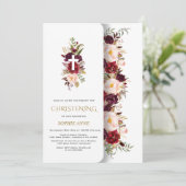 チャームブルゴーニュピンクフラワーズ金ゴールドガール《キリスト教》洗礼式や命名式 招待状 (スタンド正面)