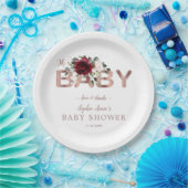 チャームブルゴーニュピンクフローラ金ゴールドガールベビーシャワー ペーパープレート (パーティー)