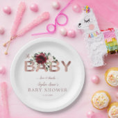 チャームブルゴーニュピンクフローラ金ゴールドガールベビーシャワー ペーパープレート (パーティー)