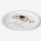 チャームブルゴーニュピンクフローラ金ゴールドガールベビーシャワー ペーパープレート (アングル)