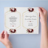 チャームブルゴーニュピンクフローラ金ゴールド結婚式 プログラム チラシ (手)