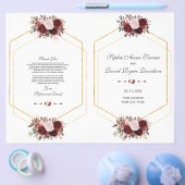 チャームブルゴーニュピンクフローラ金ゴールド結婚式 プログラム チラシ (シングル)