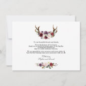 チャームブルゴーニュピンクプラム赤面の花結婚の数 サンキューカード (裏面)