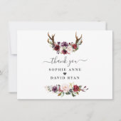 チャームブルゴーニュピンクプラム赤面の花結婚の数 サンキューカード (正面)