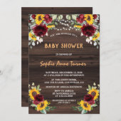 チャームブルゴーニュフローラひまわりウッドベビーシャワー 招待状 (正面/裏面)