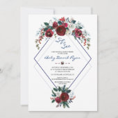 チャームブルゴーニュフローラネイビーシップ&ベビーシャワーを参照 招待状 (正面)