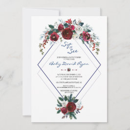 チャームブルゴーニュフローラネイビーシップ&ベビーシャワーを参照 招待状