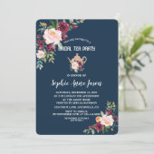 チャームブルゴーニュフローラネイビーブライダルシャワーティーパーティー 招待状 (スタンド正面)