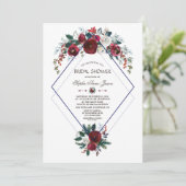 チャームブルゴーニュフローラネイビーブルーブライダルシャワー 招待状 (スタンド正面)