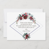 チャームブルゴーニュフローラパイン結婚ネイビーありがとう サンキューカード (裏面)