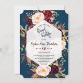チャームブルゴーニュフローラ幾何学的ブランチとバブリー 招待状 (正面)