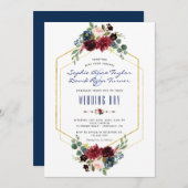 チャームブルゴーニュフローラ金ゴールド六角フレ結婚ーム 招待状 (正面/裏面)