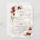チャームブルゴーニュ花金ゴールド大理石50誕生日 招待状 (正面)