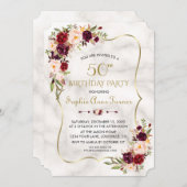チャームブルゴーニュ花金ゴールド大理石50誕生日 招待状 (正面/裏面)