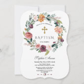 チャームブルゴーニュ赤面アイボリーフローラリースバプテスマ 招待状 (正面)
