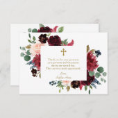 チャームブルゴーニュ赤面フラワーズクロスガールバプテスマ サンキューカード (正面/裏面)