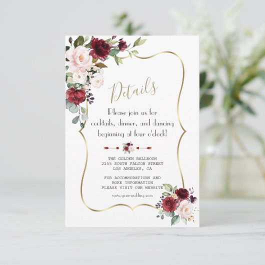 チャームブルゴーニュ赤面フローラ結婚金ゴールド詳細 エンクロージャーカード (スタンド正面)