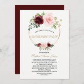 チャームブルゴーニュ赤面フローラ金ゴールド退職パーティー 招待状 (正面/裏面)