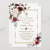 チャームブルゴーニュ赤面花金ゴールドクロスバプテスマ 招待状 (正面/裏面)