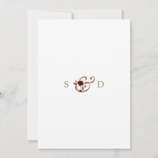 チャームブルゴーニュ金ゴールドフラワーズモノグラム結婚ズ 招待状 (裏面)