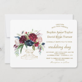 チャームブルゴーニュ青い水色の花結婚色 招待状