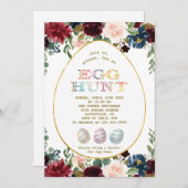 チャームブルゴーニュ青い花金ゴールド卵狩りイースター 招待状 (正面/裏面)