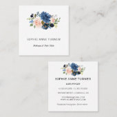 チャームブルーピンクフラワーズプロフェッショナル美しいサロン スクエア名刺 (正面/裏面)