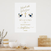 チャームブルーフラワーズボーイバプティスウェルカムサイン ポスター (キッチン)