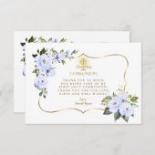 チャームブルーフローラ金ゴールドクロスボーイホーリーコミュニオン サンキューカード (正面/裏面)