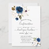 チャームブルー金ゴールドフラワーズボーイ確認 招待状 (正面)