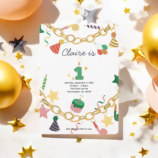 チャームブレスレット第1の誕生日パーティの招待状 招待状