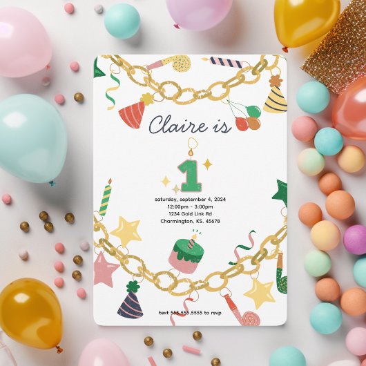 チャームブレスレット第1の誕生日パーティの招待状 招待状