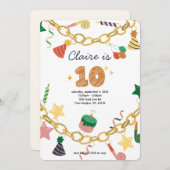 チャームブレスレット10th Birthday Partyへの招待 招待状 (正面/裏面)