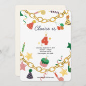 チャームブレスレット4th誕生日パーティの招待状 招待状 (正面/裏面)