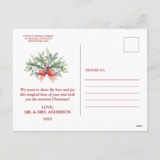 チャームホリデイズファミリーフォト金ゴールドメリークリスマス シーズンポストカード (裏面)