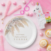 チャームホワイトオーキッド赤面バラパンパスグラス結婚ズ ペーパープレート (パーティー)