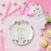 チャームホワイトクリームフラワーズエッグ狩り金ゴールドイースター ペーパープレート (パーティー)