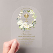 チャームホワイトクリームフローラファーストホーリーコミュニオン アクリル招待状 (インサイチュ (ポータブル))