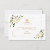 チャームホワイトフラワーゴールデンフレーム神聖な聖餐式 サンキューカード (正面)