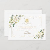 チャームホワイトフラワーゴールデンフレーム神聖な聖餐式 サンキューカード (正面/裏面)