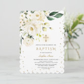 チャームホワイトフラワーズ金ゴールドクロスガールバプテスマ 招待状 (スタンド正面)