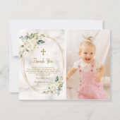 チャームホワイトフラワーズ金ゴールドクロスフォト《キリスト教》洗礼式や命名式 サンキューカード (正面)