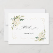 チャームホワイトフラワーズ金ゴールドグリッター結婚フレーム サンキューカード (正面)