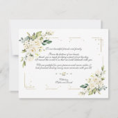 チャームホワイトフラワーズ金ゴールドグリッター結婚フレーム サンキューカード (裏面)